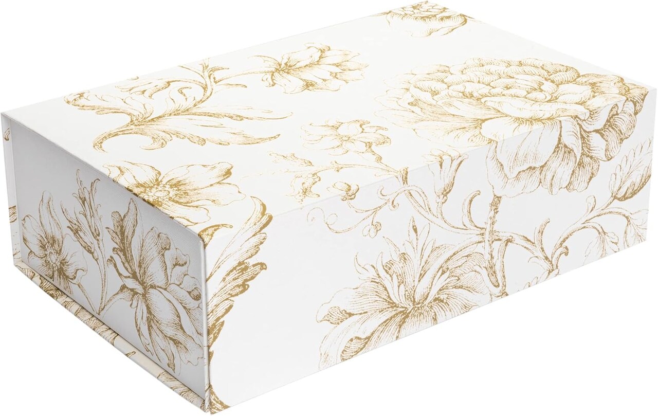 Luxury Keepsake Gift Box | Gold Floral Decorative Boxes with Magnetic Lids for Presents, Wedding Memory Box, and Bridal Gifts. 11.5" x 7.5" x 3.5"